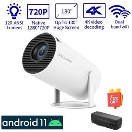 Projectors Salange HY300 Android 11.0 Mini Projector LED Beam Home Theatre 200ANSI 720P WIFI Smart TV suitable for 1080P 4K Via HDMI with handbag J240509