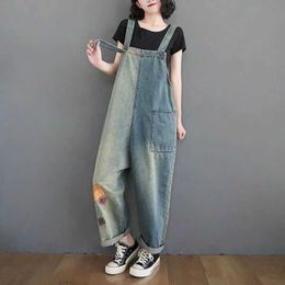 Womens Jumpsuits Rompers Denim Jumpsuits for Women Patchwork Korean Style Overalls One Piece Outfit Women Rompers Casual Vintage Playsuits Straight Pants Y2Z7OC