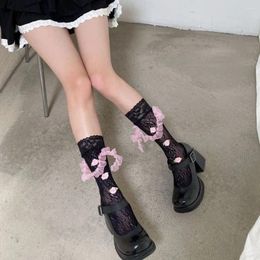 Women Socks Flower Lolita Mesh Fashion Middle Tube Soft Sweet Solid Color Mid-calf Lace Girls