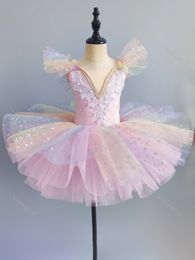 Kids Ballet Dress Seven Colors Girls Children Sequined Princess Dress Ballet Tutu Dance Clothes Performance Tutu Skirts 240509