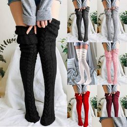 Socks & Hosiery Women Thigh High Long Woollen Knit Warm Thick Tall Boots Stockings Leg Warmers For Girls Winter Pile Drop Delivery App Dh5Gs