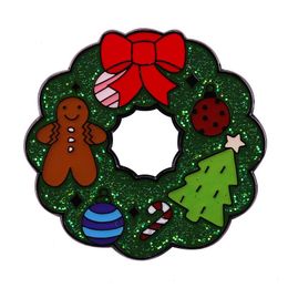 Flash Christmas Wreath Brooch red bow Gingerbread Man candy cane badge Halloween atmosphere decoration