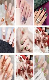 24Pcs Nail Art Fake Nails Short Press on Tips False with Glue Coffin Stick Clear Display Set Full Cover Artificial Designs Square 4348199