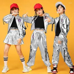Clothing Sets 1set/lot Boy Girl Hip-hop Set Silver Colour Jazz Dance Costume Children Performance Clothes Cool Show #039