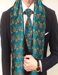 Scarves New Fashion Men Scarf Green Jacquard Paisley Silk Scarf Tie Autumn Winter Casual Business Suit Shirt Scarf Set BarryWan6171259