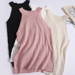 Women's Tanks Women Summer Versatile Off Shoulder Halter Tank Tops Elastic Slim Casual Knit Crop Underwear O-Neck Sleeveless Sweet Camis