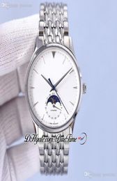 Master Ultra Thin 1368420 Moon Phase Automatic Mens Watch 39mm White Dial Silver Stick Markers Stainless Steel Bracelet Calendar W4914400