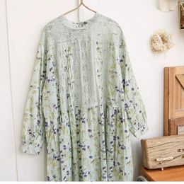 Casual Dresses 114cm Bust Spring Summer 2024 Women Sweet Mori Kei Girl Fashion Lace Patchwork Loose Plus Size Comfortable Cotton