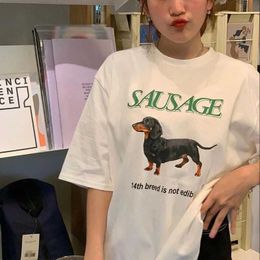 Women's T-Shirt Cute Sausage Dog Print T Shirt Women Cotton Korean Fashion Casual Strtwear Tops Cute Funny T-Shirts Y2k Aesthetic Ts Clothes Y240506