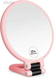 Compact Mirrors Enlarged handheld mirror travel folding handheld mirror double-sided desktop makeup mirror with 1/2/5/10/15x magnification d240510