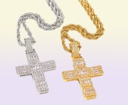 Hip Hop Vintage Jewellery White&Gold Fill Pendant Stainless steel Chain Full Princess Cut White Topaz CZ Diamond Women Men Necklace Gift6231816