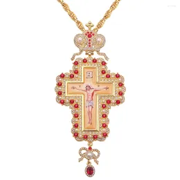 Chains Crown Pectoral Cross Orthodox Jesus Crucifix Necklace Retro Religious Crystal Men & Women Chain Long