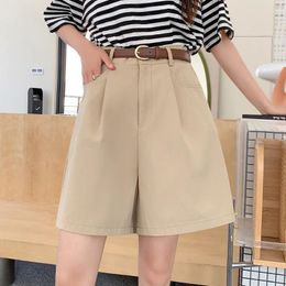 Women's Shorts Casual Cotton Linen With Belt Women Summer Korean Style High Waist Loose Wide Leg Beach Pants Streetwear