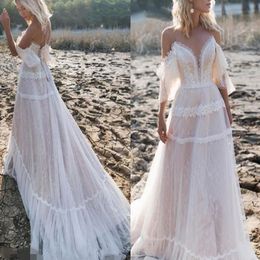 Beach Wedding Dresses Bridal Gowns For Women 2021 Hippie Maxi Lace Bohemian Crochet Boho Off Shoulder Plus Size 2156