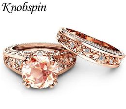 Elegant Zircon Ring Jewellery Plated Rose Gold Colour Champagne Gem Engagement Wedding Ring Set for Women Size 610 anel feminino4264467