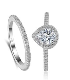 Real 925 Sterling Silver Ring Set Pair Wedding Engagement CZ Diamond Zircon the Rings for Women33895582822