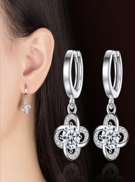 Designer Women Stud Earrings rovski Zirconia Elements Jewelry High Quality Austrian Crystal Stud Earrings Silver Four Clover Leaf Jewelry5162597