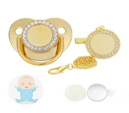 Sublimation Baby Pacifier with Clip Favour Bling Crystals Blank Infant Pacifiers Chain Birthday Gift Newborn Care Tools 14 Colour Wh2237545