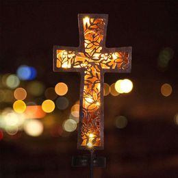 HUYIENO Solar Cross Stake Lights 38inch Metal Outdoor Waterproof Memorial Garden Decor 2 Lighting Modes Cemetery Decorations Grave for Remembrance &