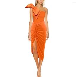 Women's Swimwear One-shoulder Orange One-piece Swimsuit With Skirt Ajustable Beach Dress 2024