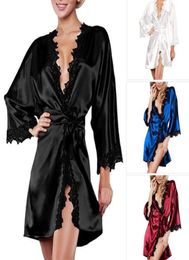 Women039s Sleepwear Summer Sexy Women Satin Lingerie Robe Dress Nightwear Underwear GString Black White Plus Size S2XL8530908