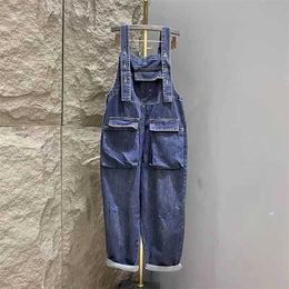 Women's Jumpsuits Rompers Denim Jumpsuits Women Pocket Design One Piece Outfits Women Rompes Loose Korean Style Casual Vintage Playsuits Women Clothing Y240510