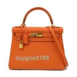 Top Ladies Designer Kaelliy Bag GHW 28 2 Way Handbag Shoulder Bag Togo Leather Feu Orange high quality daily practical large capacity