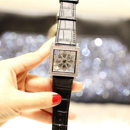 34 Tiktok the Same New Fashion Women's Square Inlaid with Diamonds Comes and Goes True Belt Waterproof Tide Wrist Watch 81