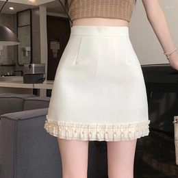 Skirts Patchwork Retro Formal Women Pencil Skirt With Beading 2024 Summer High Waist Slim Mini Short Female