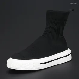 Casual Shoes Fashion Breathable Mesh Cloth With Thick Soles Trend Black High Top Board Comfortable Fashionable