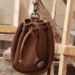 Waist Bags Cowhide Cell Phone Belt Pouch Mini Bag With Drawstring Vintage Style Purse Travel Hiking Outdoor Use D88