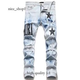 Purple Jeans Designer Mens Mens Jeans High Street Jeans for Mens Embroidery Pants Womens Oversize Ripped Patch Hole Denim Straight Fashion Streetwear Slim 9703