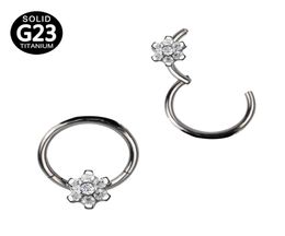 G23 Titanium Segment Hinged Rings Flower CZ Nose Lip Labret Ear Tragus lage Daith Helix Earring Hoop Piercings Body Jewelry3096845