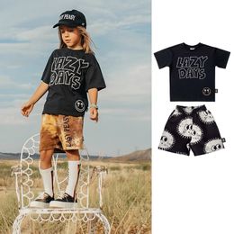 Fashion Boys girls letter embroidery T-shirts kids short sleeve cotton Tees summer children sun printed loose casual shorts Z8041