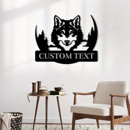 Decorative Figurines Personalised Text Metal Wolf Sign Custom Howling Head Decor Lone Wall Art