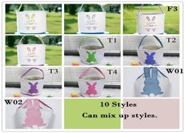 DHL Easter Egg Storage Basket Canvas Bunny Ear Bucket Creative Easter Gift Bag With Rabbit Tail Decoration 8 Styles3632644