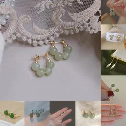 Stud Earrings Vintage Chinese Style Jade For Women Exquisite Imitation Chalcedony