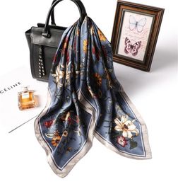 designer brand women scarf fashion 2020 flower print silk scarves square small Handkerchief office neck hair scarfs 5 color6151462