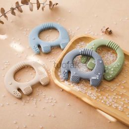 Teethers Toys 1 food grade baby silicone tooth elephant shaped wooden ring tooth toy without bisphenol A baby chewing care teeth gift toy d240509