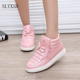 Boots Autumn Winter Model Girls Casual Shoes Student High-top Sneakers Bow Large Children's Pu Leather Sports Kids White