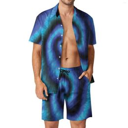 Men's Tracksuits Black Tie Dye Men Sets Blue Spiral Print Casual Shorts Beach Shirt Set Summer Hawaiian Suit Short Sleeve Plus Size Clothing