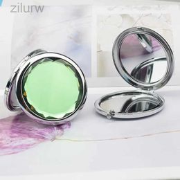 Compact Mirrors Crystal makeup mirror circular double-sided folding luxury cosmetic dressing table magnifying hand mirror compact pocket travel d240510