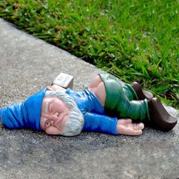 KEONSEN Large 9.5 Inch Funny Drunk Gnome Creative Garden Gnomes Decor, Resin Statues Gift, Outdoor Decorations Patio and Yard Lawn Porch Decor (blue)