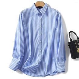 Women's Blouses Withered Nordic Minimalist Shirt For Casual Women Blue Striped Cotton Blouse Office Ladies Fashion Tops 2024 Spring