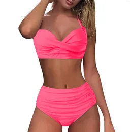 Women's Swimwear Solid Color High Waisted Bikini Sets For Women Sexy Push Up Two Piece Swimsuits Ruched Underwire Swim Tops Bottom Bathing