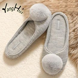 Slippers 2024 Cute Cross Fluffy Women Home Cotton Shoes Plush Ball Grey Concise Comfortable Flat Indoor Floor Women's Winter