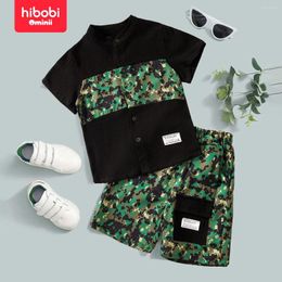 Clothing Sets Hibobi 2-Piece Set Summer Boy Round Neck Camouflage Print Color Block Shirt And Shorts Suit Fashionable Casual Boys Sportswear