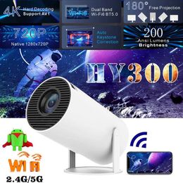 Projectors Original Mini Projector HY300 4K Intelligent Android 12 Dual WiFi 6 200ANSI BT5.0 Home Theater Outdoor Portable Projector J240509