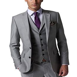 Custom Made Groom Tuxedos Light Grey Groomsmen Custom Made Side Vent Best Man Suit Wedding Men Suits Bridegroom Jacket Pants Tie Vest G 249M