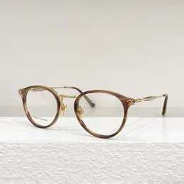 Sunglasses Frames 2024 Arrive Vintage Round Eyeglasses Men Shades M3114 Super Light Titanium Glasses Retro Striped Brown Frame